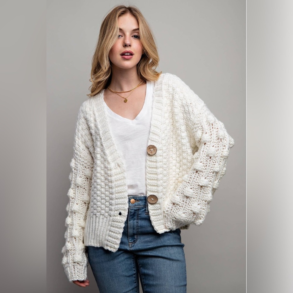 Cozy Off White Knit Cardigan Sweater